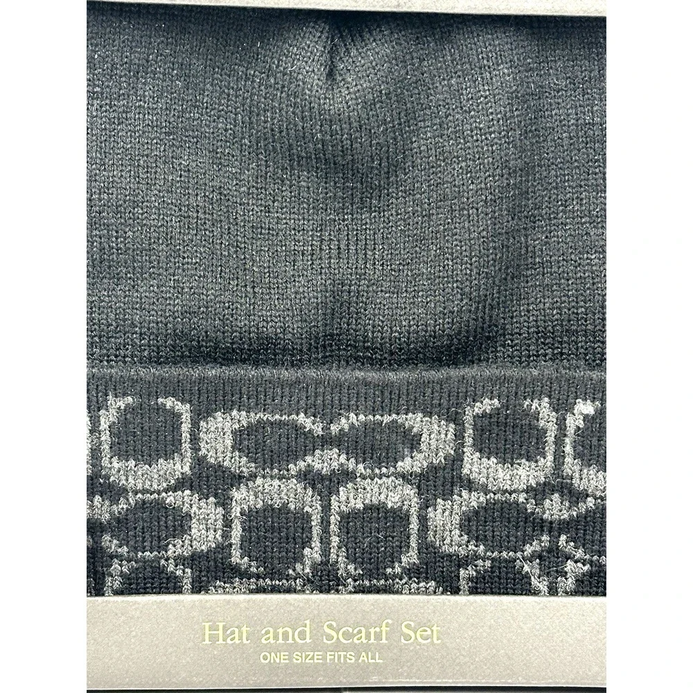 Coach New York Hat Scarf Set Signature C Knit Beanie Gift Box NWT